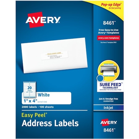 Avery Label, Ezpeel, Inkjt, 1X4, We 2000PK AVE8461